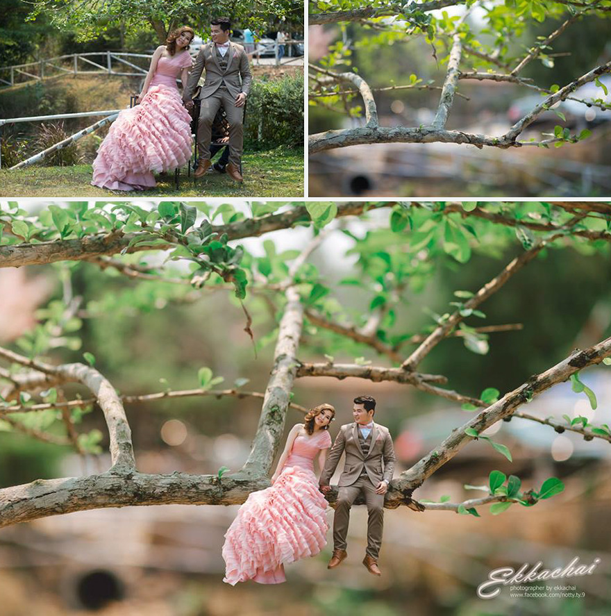 Уменьшенные новобрачные в фотографиях свадебного фотографа из Таиланда