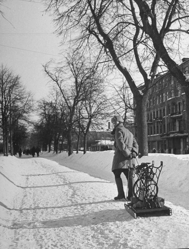 Ленинградский проспект, вид в сторону Тверской заставы, конец 1940-х годов. город, зима, москва, ностальгия, фото, фотографии