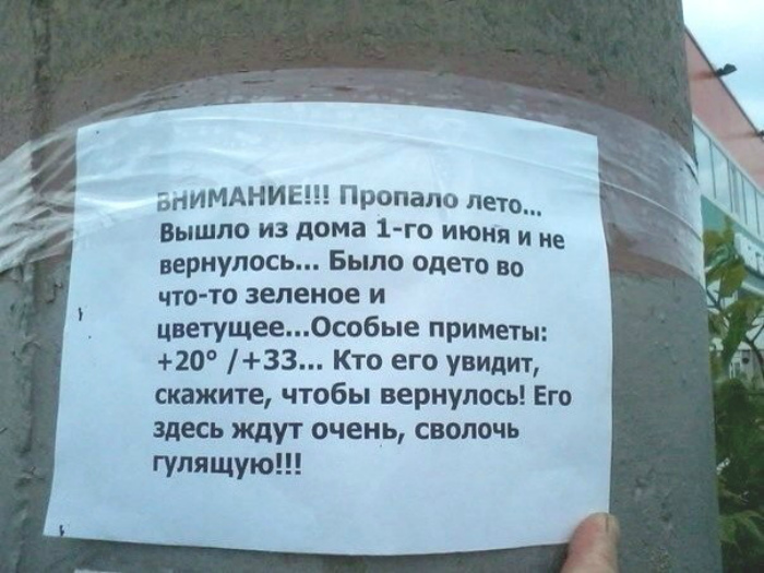 Объявление о пропаже.