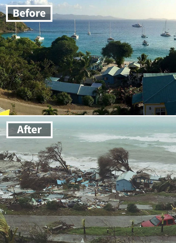 Popular Ivan's Stress Free Bar On Jost Van Dyke In The British Virgin Islands  (Before And After Irma Damage)