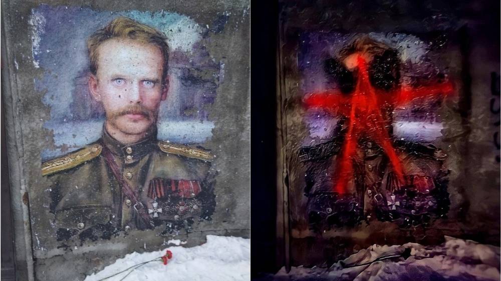 Вандалы испортили граффити с портретом барона Унгерна в Новосибирске