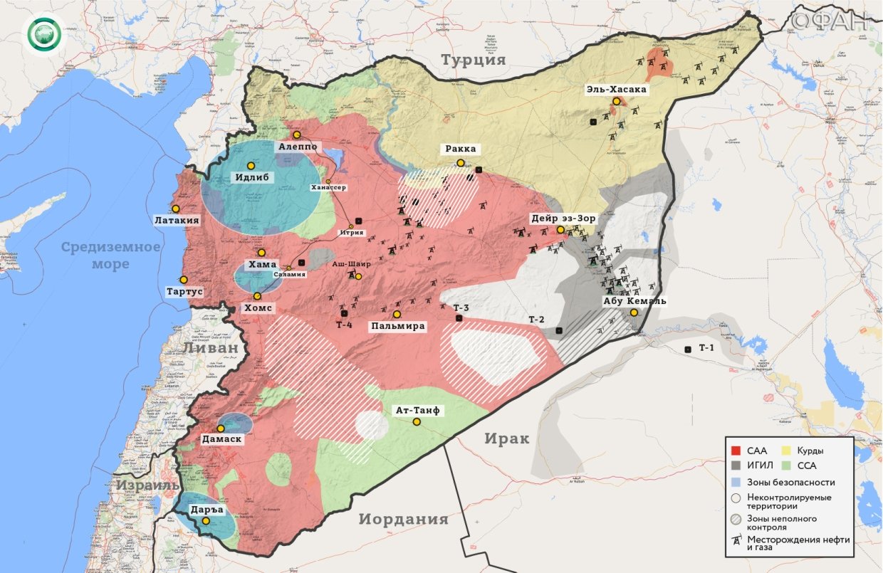 Карта военных действий в Сирии