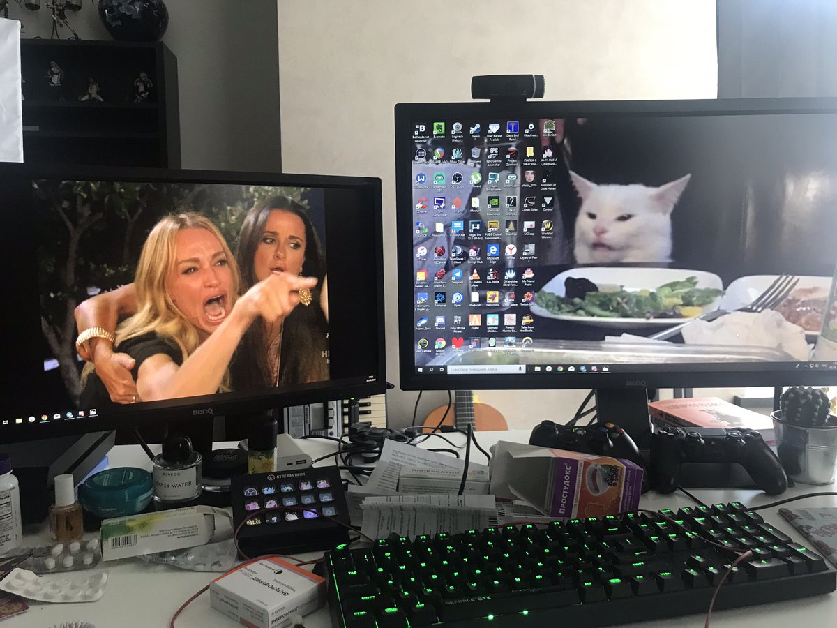 Кот и девушка за столом
