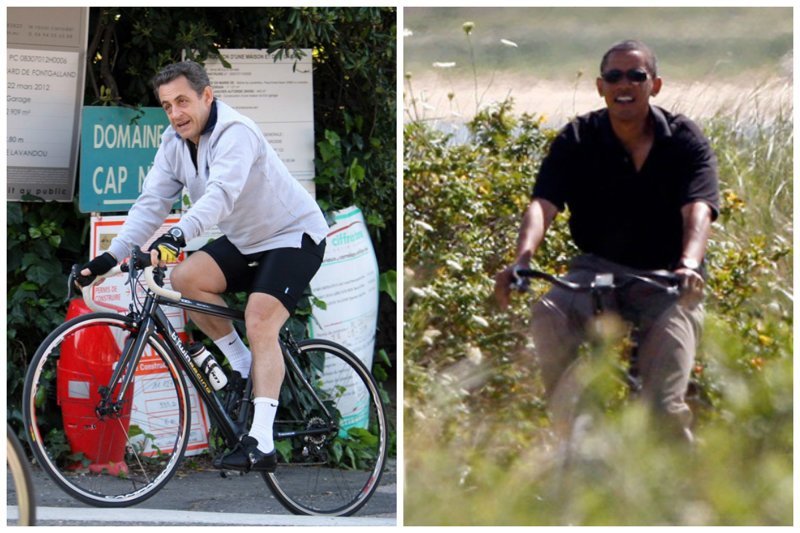 Саркози и Обама велосипеды, звезды, интересное, фото