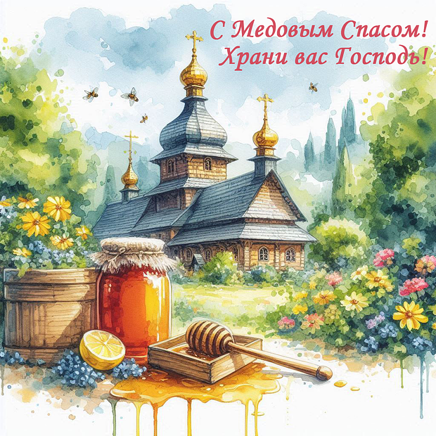 Картинка с поздравлением на Медовый Спас
