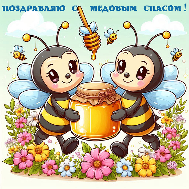 Оригинальная открытка на Медовый Спас
