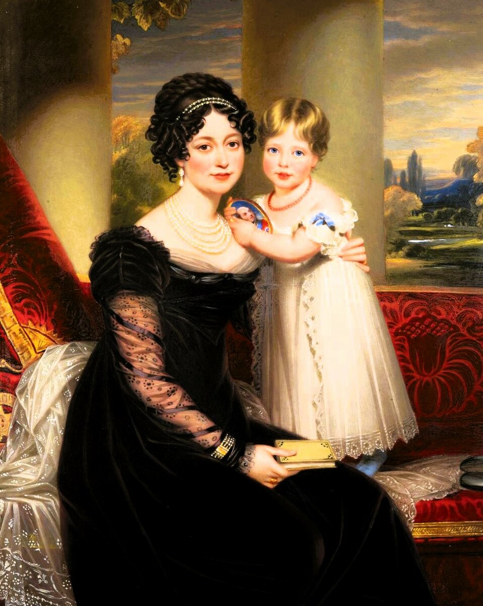«Герцогиня Кентская с дочерью Викторией», худ. Генри Боун, 1824 год