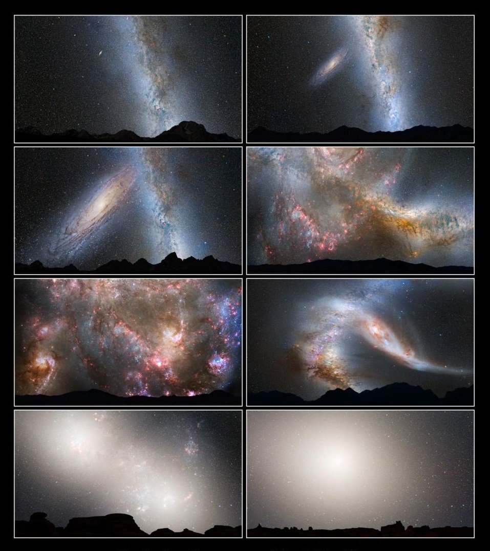 Иллюстрация того, как будет выглядеть новая галактика Млекомеда после столкновения Млечного Пути с галактикой Андромеды через 4-7 миллиардов лет.