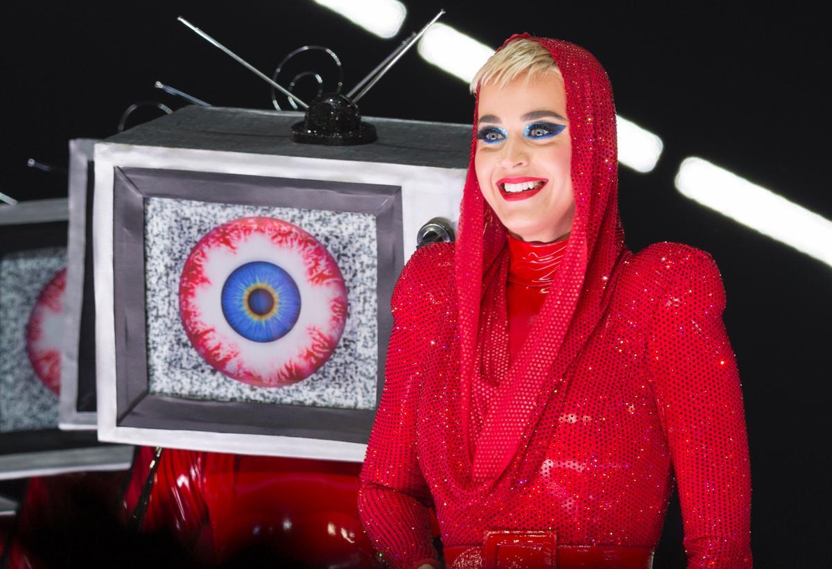 FILE - In this Tuesday, Nov. 7, 2017 file photo, Katy Perry performs on stage at the 