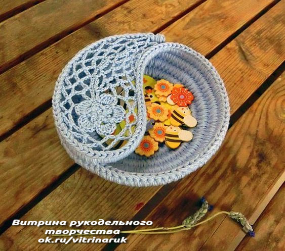 Корзинка из веревки с обвязкой крючком