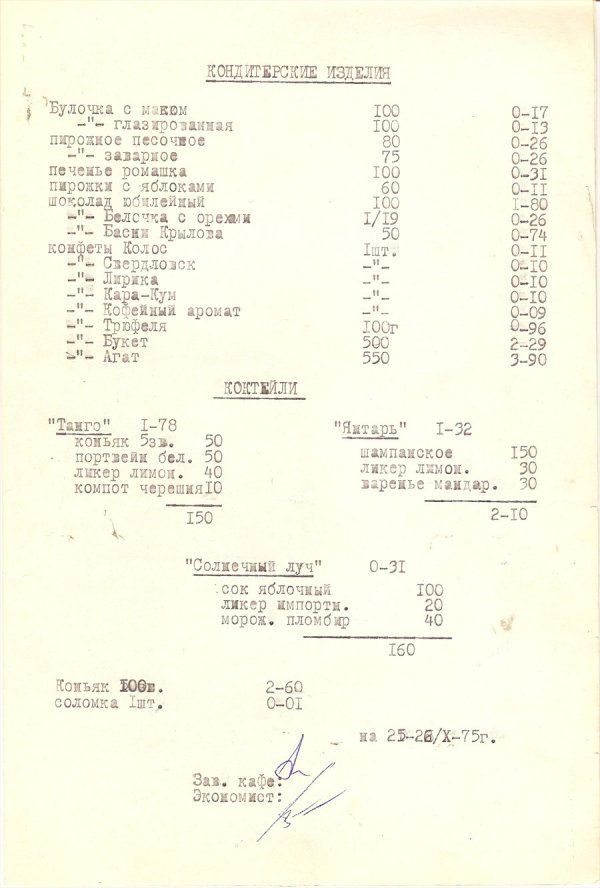 Меню популярных советских ресторанов и кафе