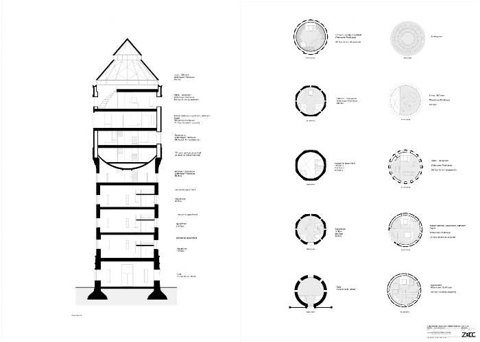 Поэтажная планировка реконструированной Amsterdamsestraatweg Water Tower. 