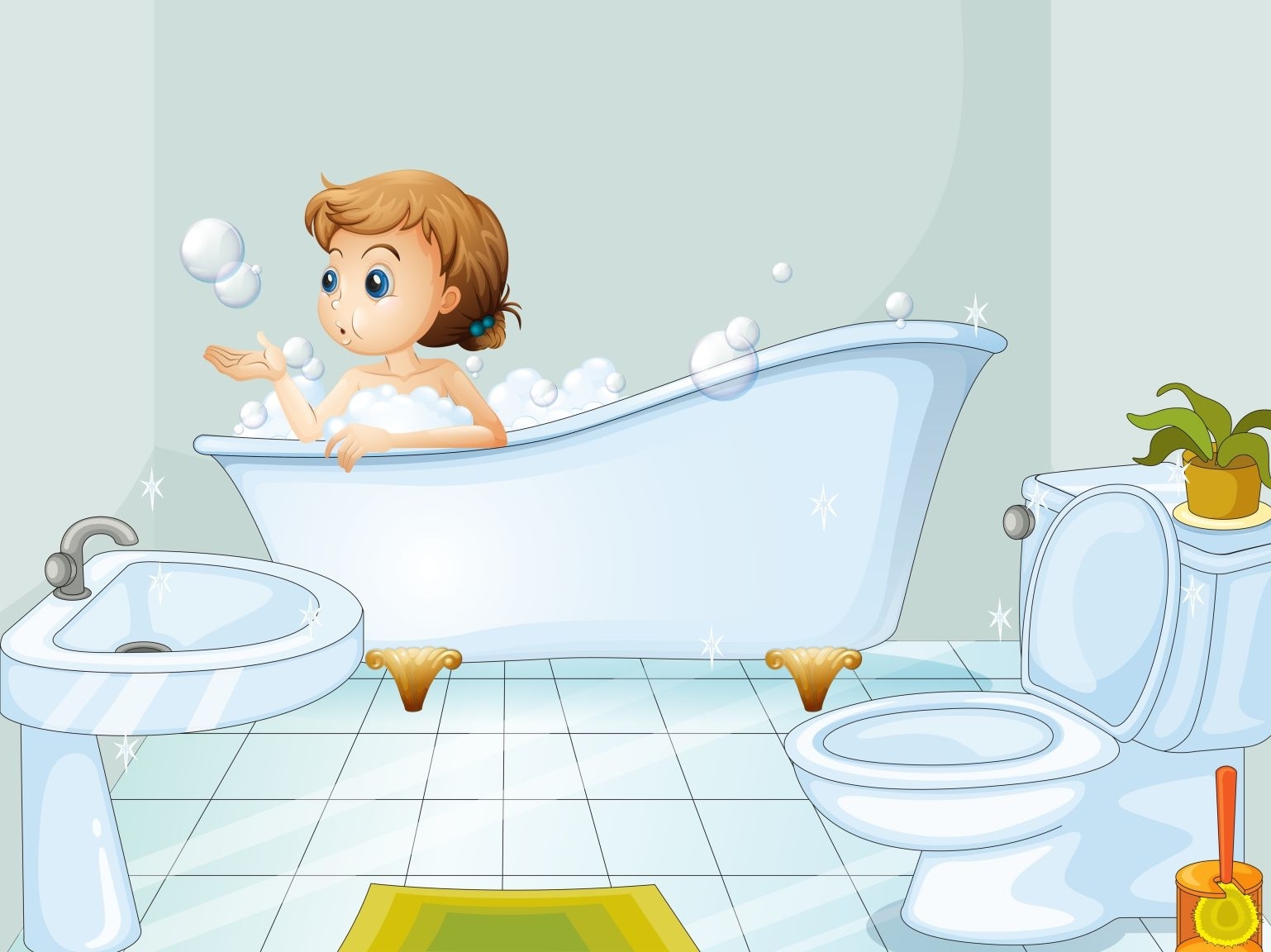 Ребенок в ванной в мультяшном стиле