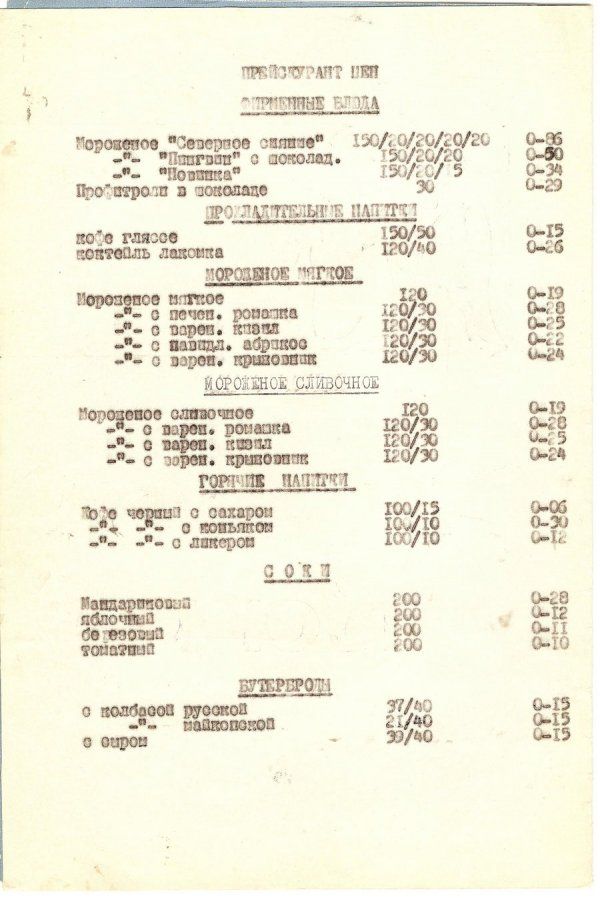 Меню популярных советских ресторанов и кафе
