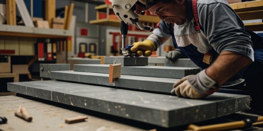 Изготовление ступеней из керамогранита для домашней лестницы