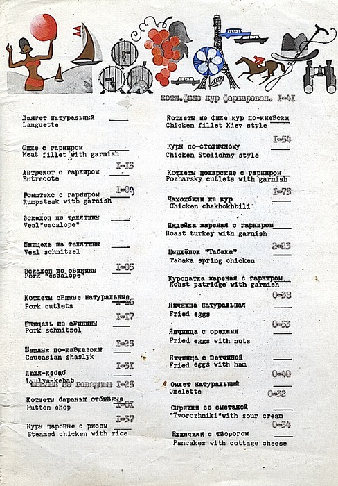 Меню популярных советских ресторанов и кафе
