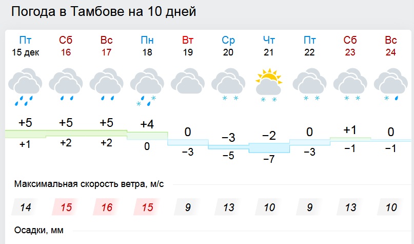 Прогноз погоды на 10 дней тамбовская