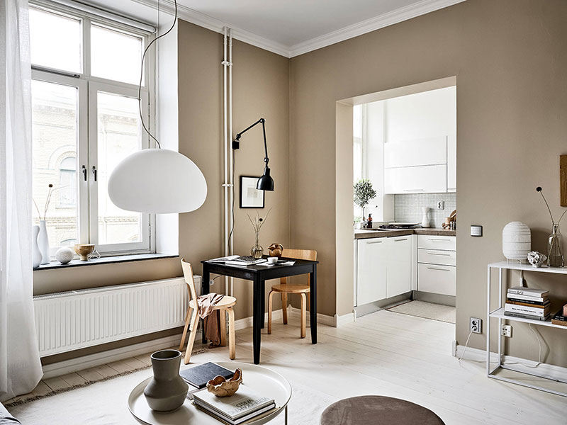 Маленькая квартира в песочных оттенках в скандинавском стиле Маленькая квартира в песочных оттенках в скандинавском стиле Гетеборг,желтый цвет,интерьер и дизайн,квартира,малометражка,Скандинавский стиль,Швеция