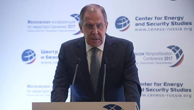 Сергей Лавров во время выступления на московской Конференции по нераспространению – 2017. 20 октября 2017