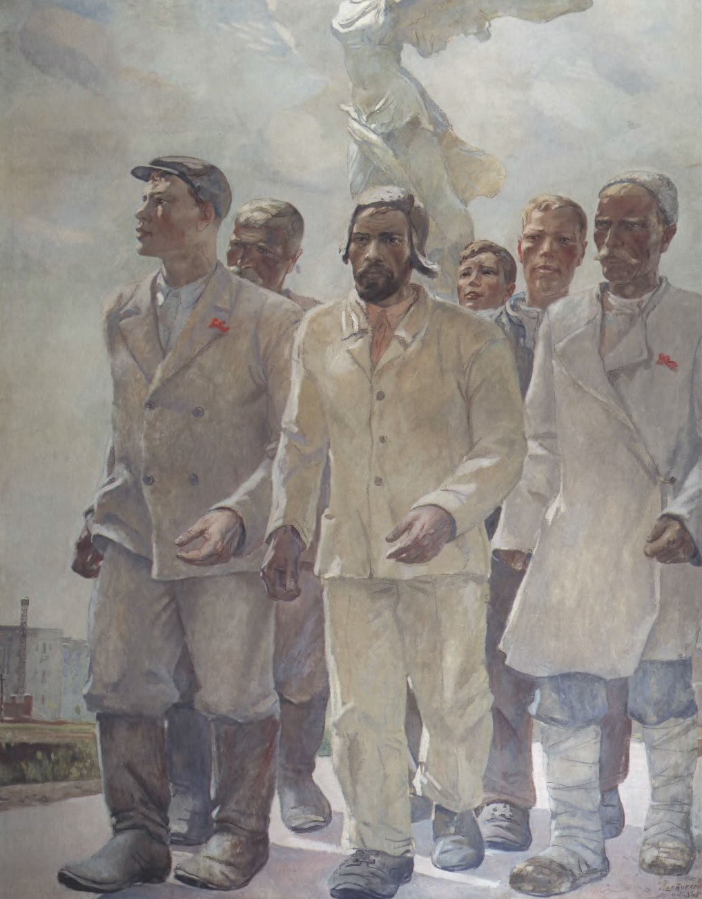 Герои первой пятилетки. 1936. Холст, масло. 250 х 192 см. Государственный музей искусств Республики Казахстан имени А. Кастеева, Алматы.jpg