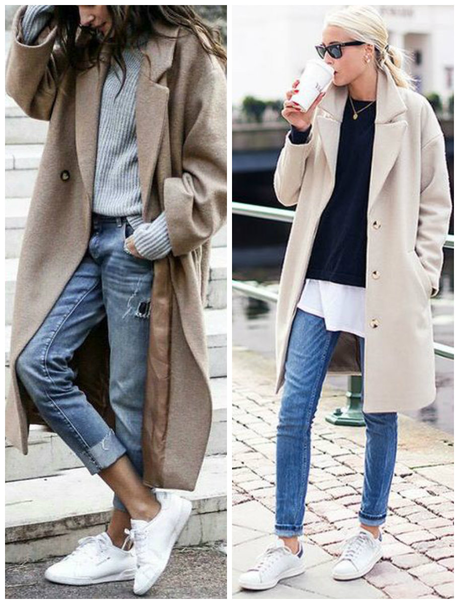 Кеды джинсы и пальто
