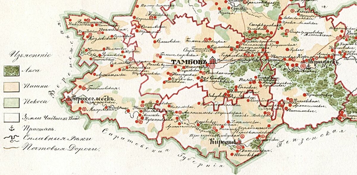 Карта тамбовской губернии 1850