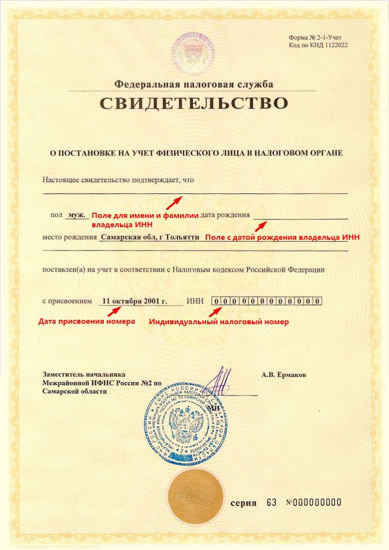 делом показать фото как выглядит инн предметы