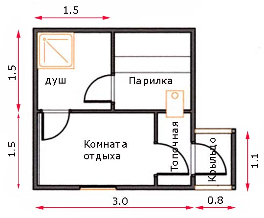 Баня размером 3 на 3: фото планировок