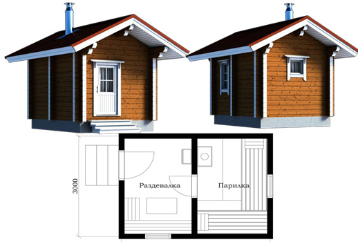 Баня размером 3 на 3: фото планировок