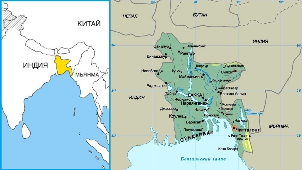 Бангладеш географическая карта