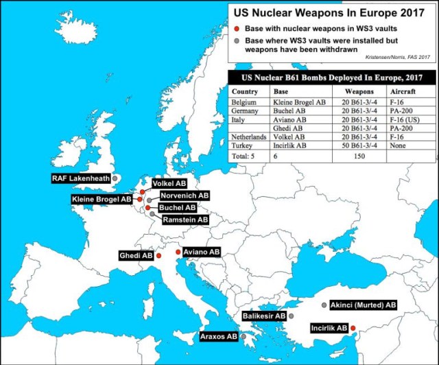 Размещение ядерного оружия США в странах Европы