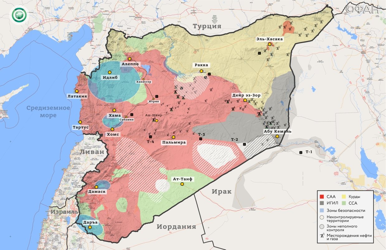 Карта сирии с зонами контроля сегодня на русском на сегодня