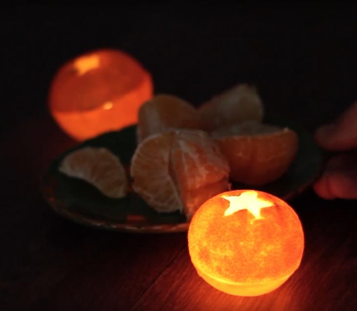 Превратите кожуру мандарина в декоративный фонарь