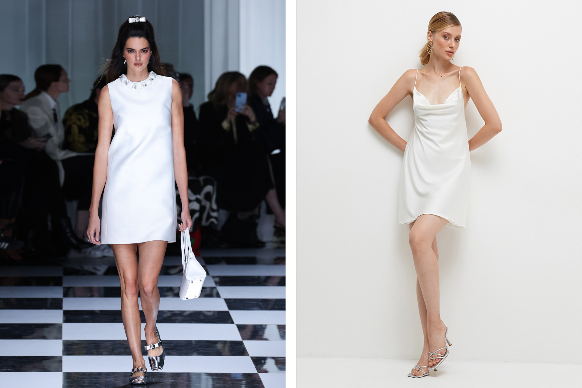 Слева направо: платье Versace из коллекции Весна/Лето 2024, платье The Select