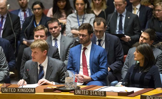 На фото: заседание Совбеза ООН по делу С. Скрипаля в Нью-Йорке, США