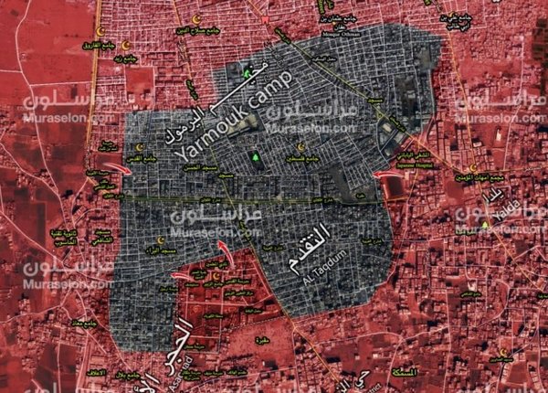 Карта остатков котла на юге Дамаска