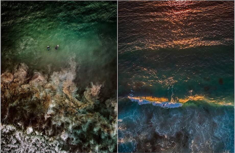 12 волшебных фото с дрона о том, как серферы покоряют волны