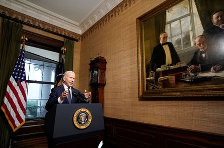 U.S. President Joe Biden delivers remarks on his plan to withdraw American troops from Afghanistan, at the White House, Washington, U.S., April 14, 2021. Andrew Harnik/Pool via REUTERS