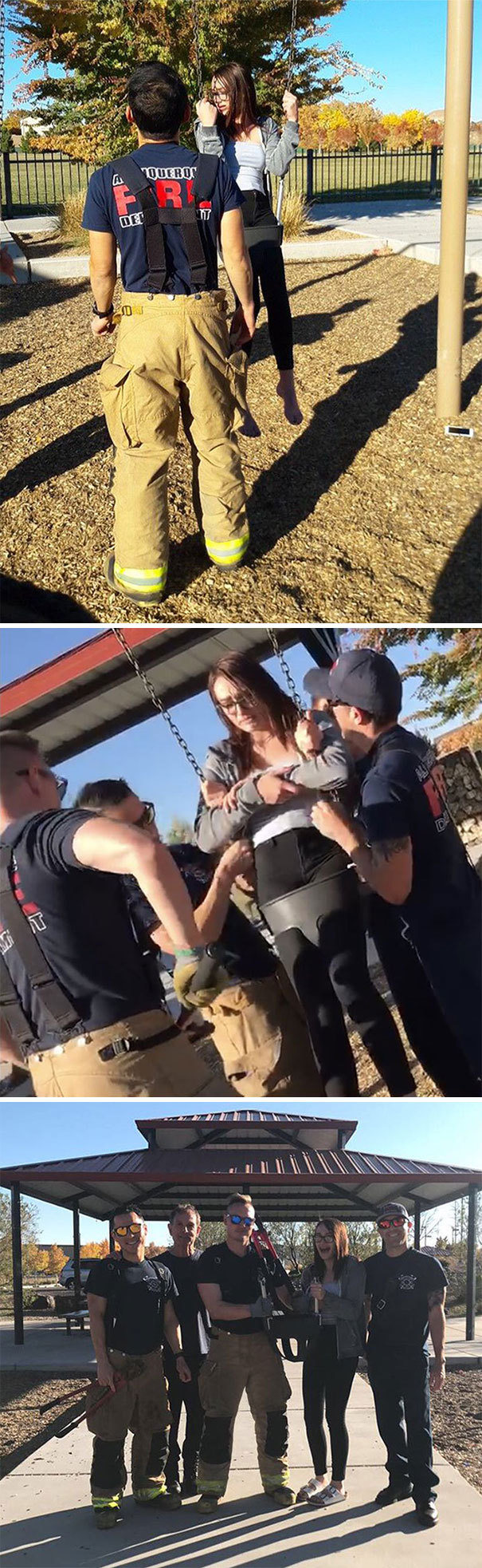 Как взрослые люди застревают в детских качелях: 10+ весёлых фотографий 