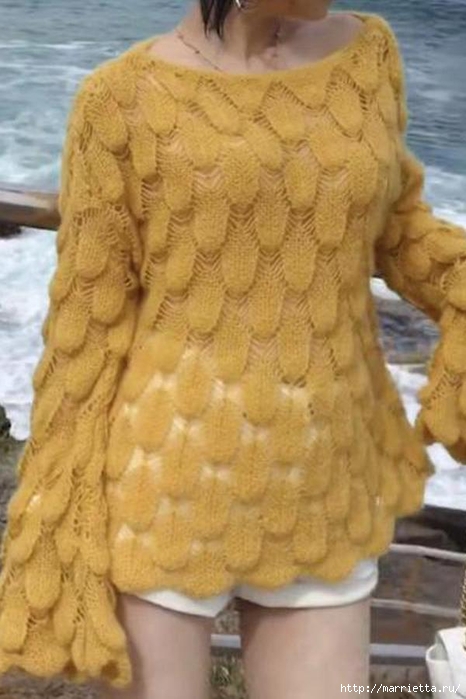 Пуловер спицами красивым узором вязание полувера