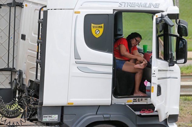 6. Жена дальнобойщика сидит в грузовике во время забастовки в Гоянии, Бразилия, 2015 год дальнобойщики, интересно, салон грузовика, тягач, фото, юмор