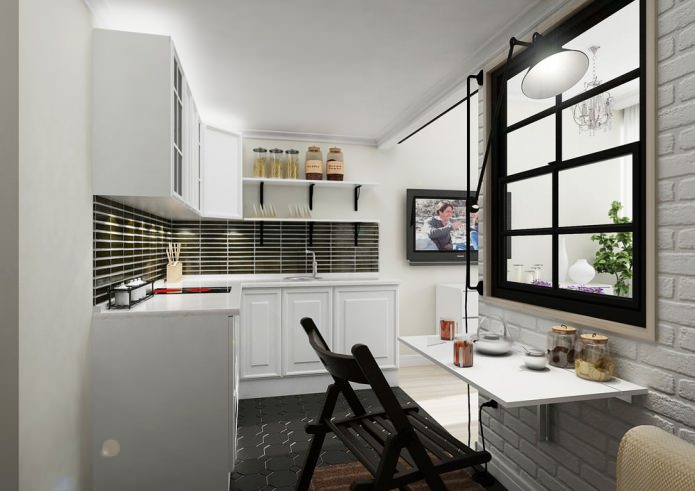 кухня в дизайне маленькой студии 25 кв. м.