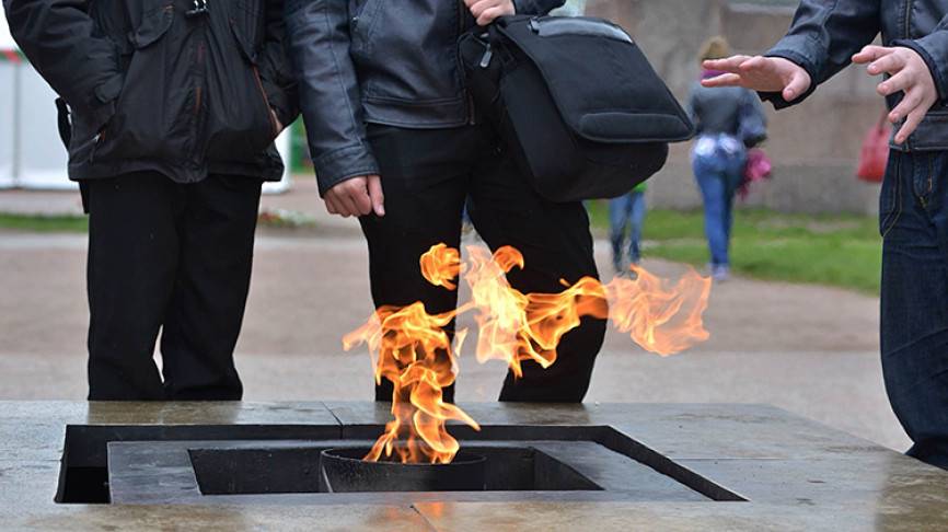 Юные жители Новосибирска устроили пикник у Вечного огня на Монументе Славы