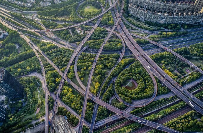 Шанхай Развязки, вид сверху, дорога, дороги, дорожные развязки
