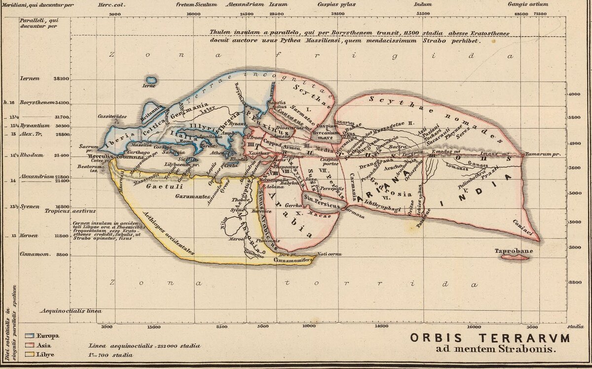 Карта мира по версии Страбона (Иллюстрация из открытых источников)
