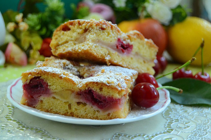 Домашний песочный пирог с яблоками и вишней — очень вкусный и ароматный сладкая выпечка