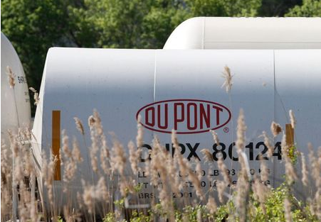 A view of the Dupont logo on a train car at the Dupont Edge Moor facility near Wilmington, Delaware, April 17, 2012. REUTERS/Tim Shaffer