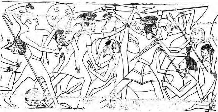 Шерданы и филистимляне на службе фараона бьются с ливийцами