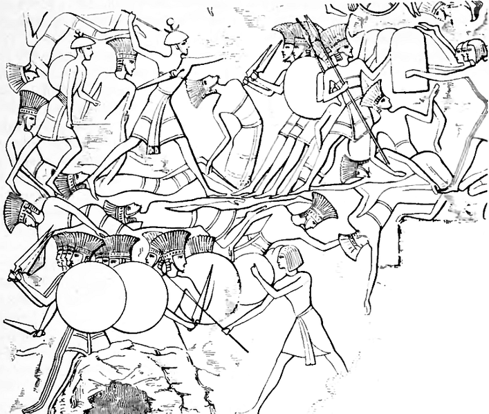 Отражение египтянами нашествия «народов моря». Прорисовка барельефа заупокойного храма Рамзеса III в Мединет-Абу
