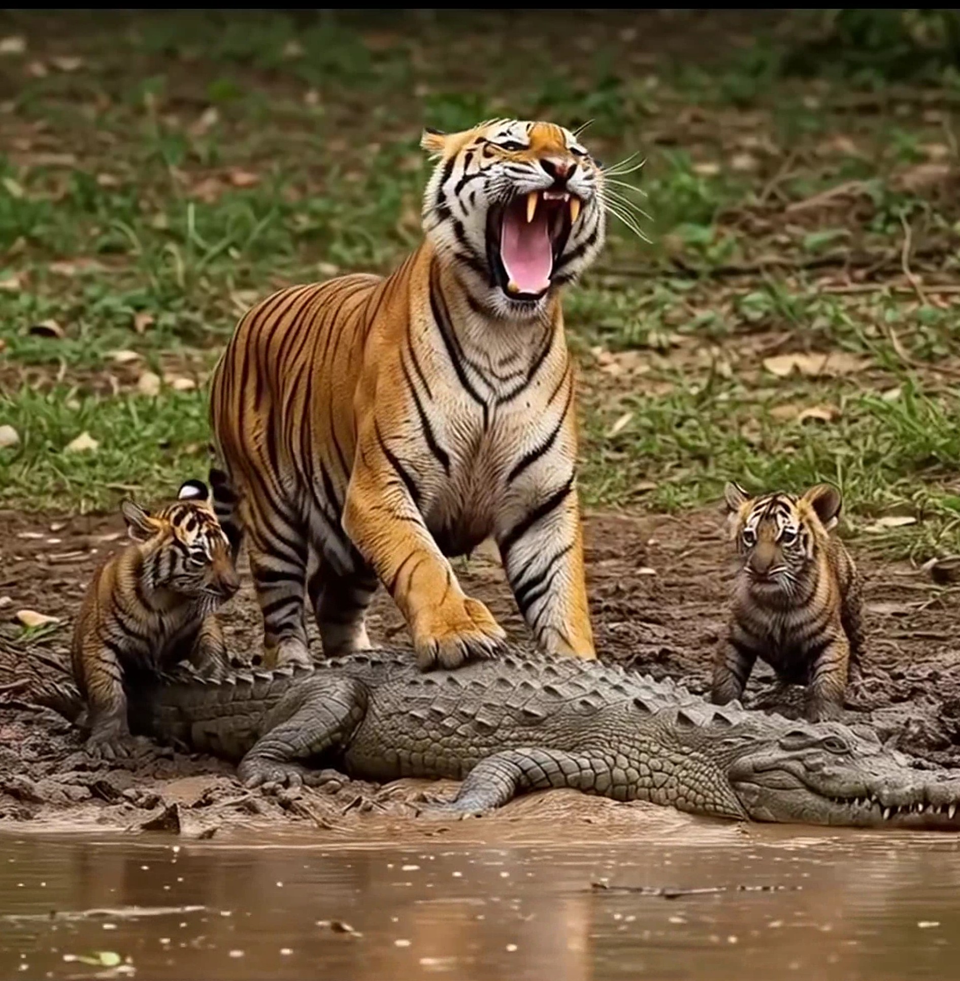 Тигрица против крокодила